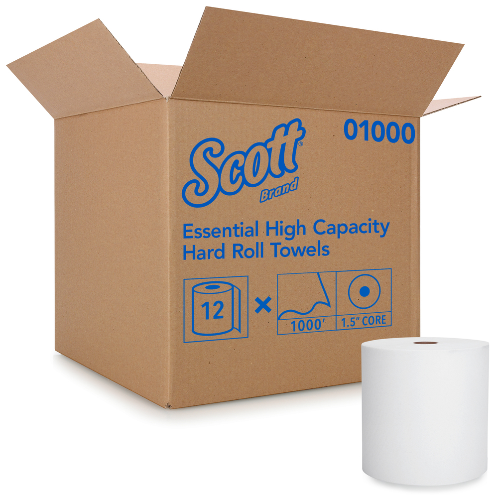 Scott® Essential High Capacity Hard Roll Paper Towels (01000), White, 12 Paper Towel Rolls