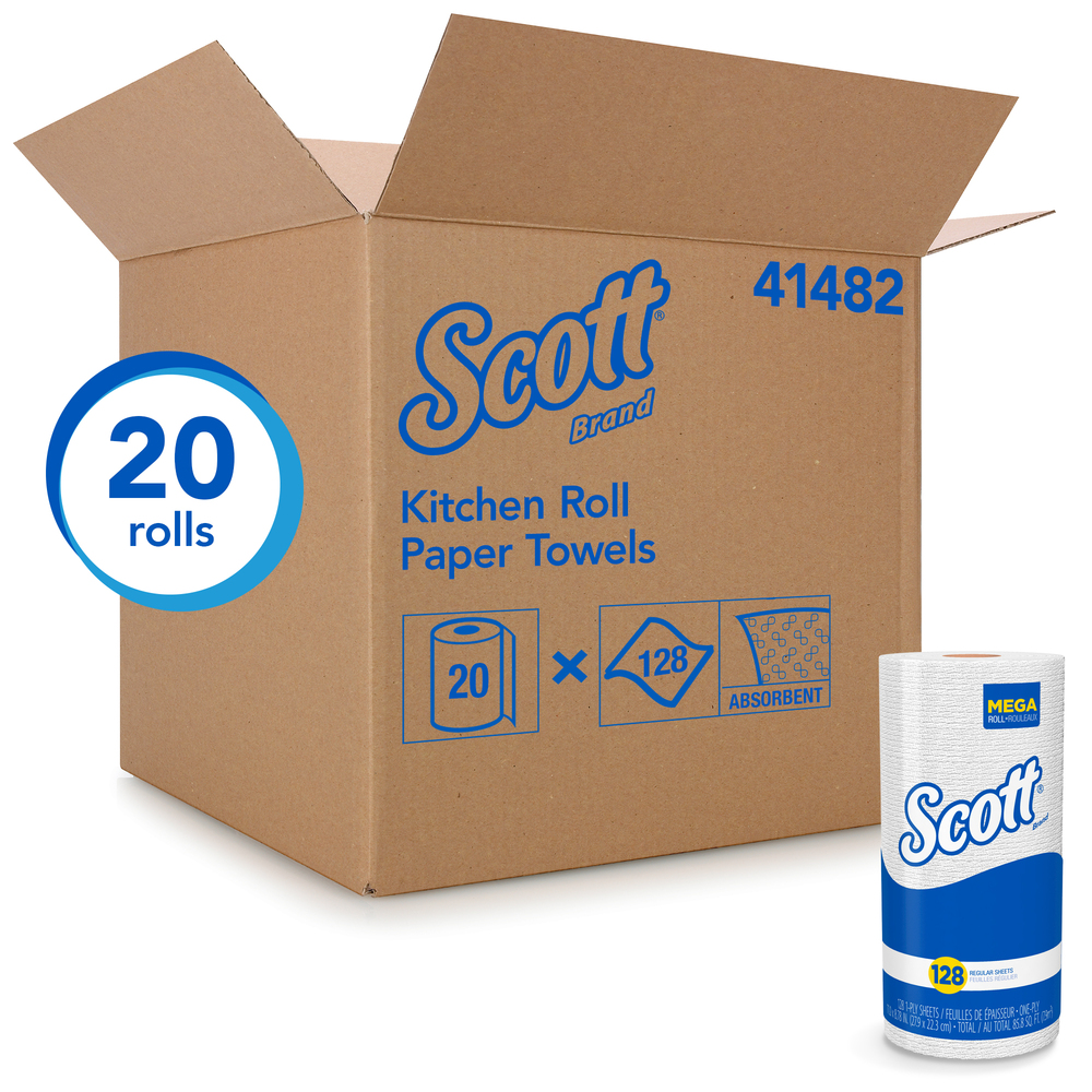 Scott Kitchen Paper Towels 41482 With Fast Drying Absorbency Pockets Perforated Standard Paper Towel Rolls 128 Sheets Roll 20 Rolls Case
