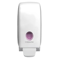 A white and black Scott® Control hand soap and sanitizer dispenser on a white background.