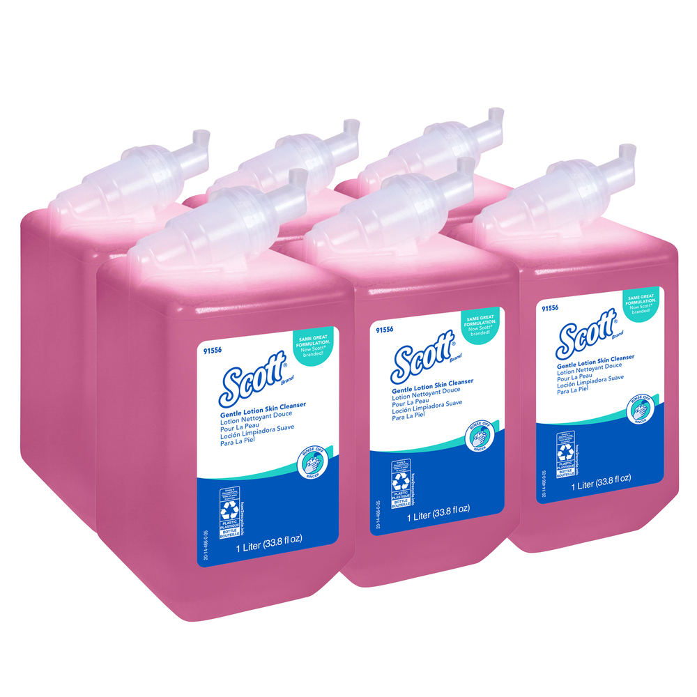 Scott® Gentle Lotion Skin Cleanser (91556), Floral, Pink, 1.0 L Bottles, 6 Bottles / Case  - 91556