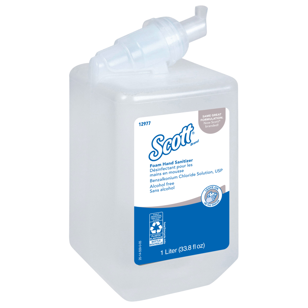 Scott® Essential Alcohol Free Foam Hand Sanitizer (12977), Clear, Unscented, 1.0 L Cassette for Manual Dispenser, 6 / Case - 12977