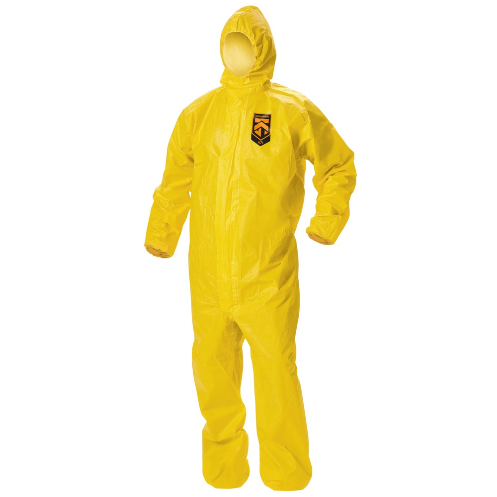 KleenGuard™ A71 Chemical Permeation and Liquid Jet Spray Protection Coveralls (46774), Zip Front, Elastic Wrists, Waist, Ankles and Hood, XXXL, High-Visibility Yellow, 10 Garments / Case - 46774