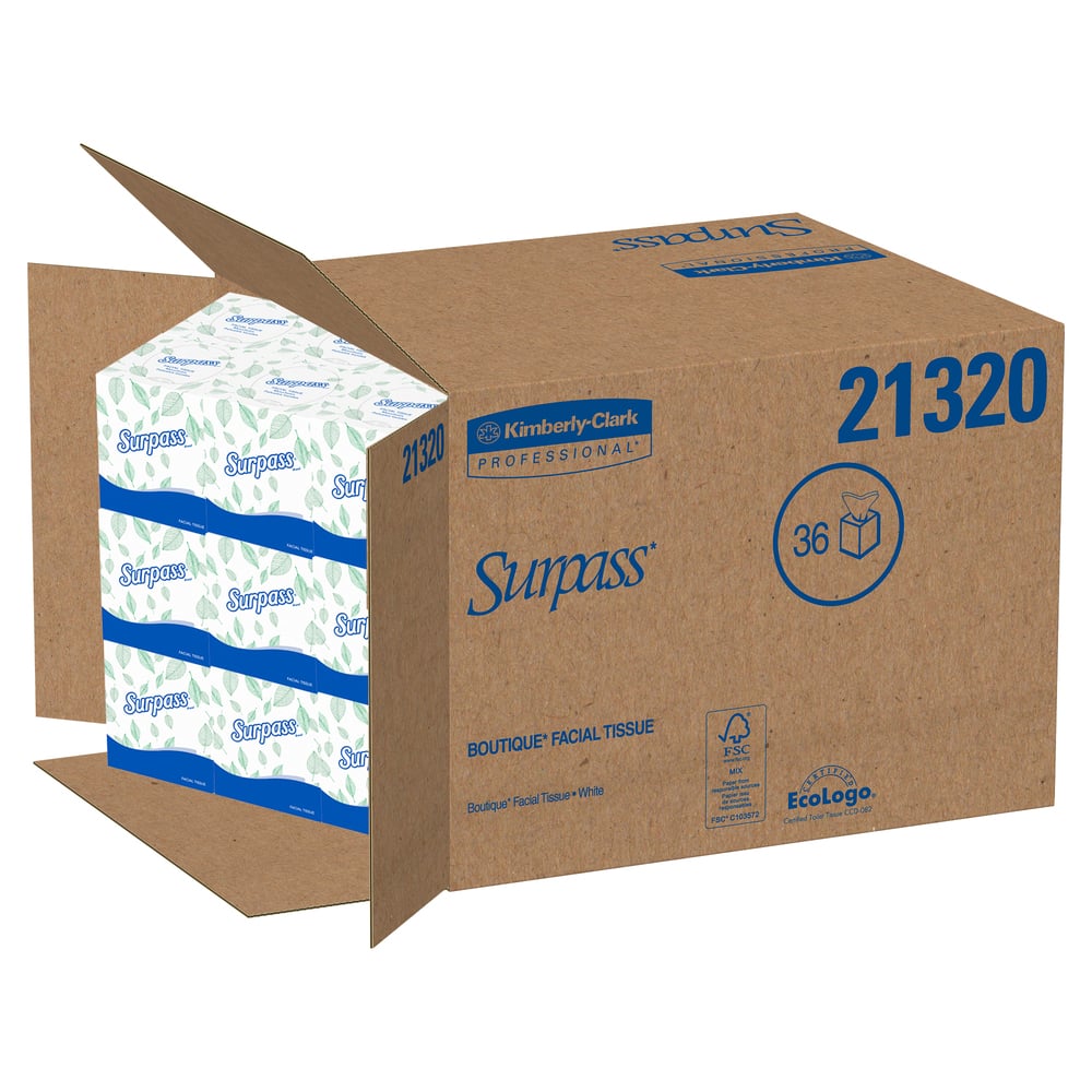 Surpass® Boutique Facial Tissue Cube (21320), 2-Ply, White, Unscented, 110 Face Tissue / Box, 36 Boxes / Case - 21320
