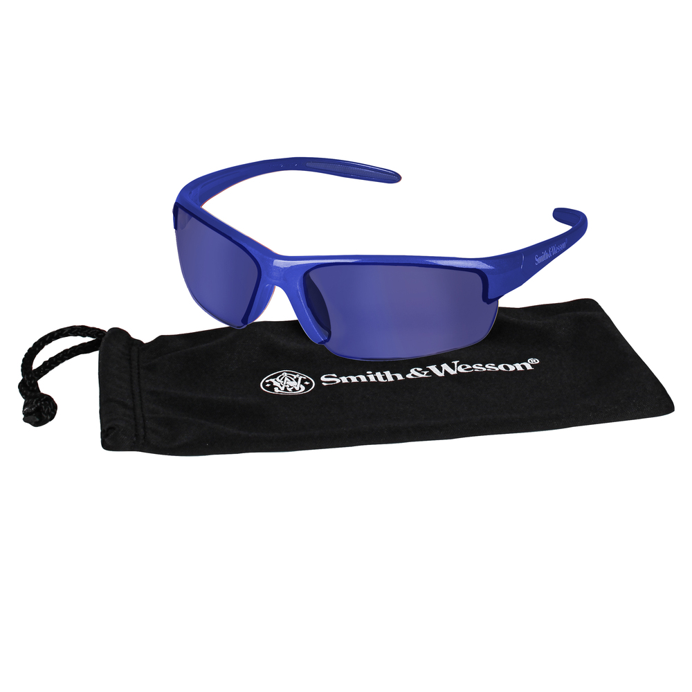 Smith & Wesson® Safety Glasses (21301), Equalizer Safety Eyewear, Blue Mirror Lens, Blue Frame