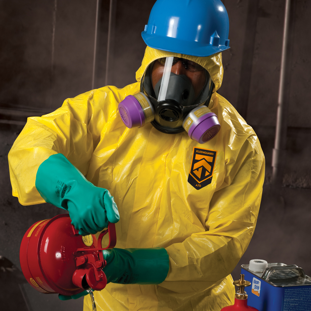 KleenGuard™ A71 Chemical Permeation and Liquid Jet Spray Protection Coveralls (46773), Zip Front, Elastic Wrists, Waist, Ankles and Hood, XXL, High-Visibility Yellow, 10 Garments / Case - 46773