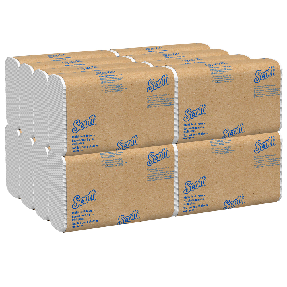 Scott® Essential Multifold Paper Towels (01880), Absorbency Pockets, Low Wet Strength, 7” x 9.25”, White, 255 Sheets / Pack, 16 Packs / Case, 4,080 Towels / Case - 01880