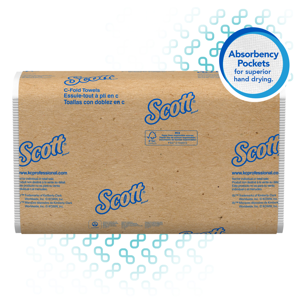 Scott® Essential C Fold Paper Towels (01510) with Fast-Drying Absorbency Pockets, 12 Packs / Case, 200 C Fold Towels / Pack - 01510