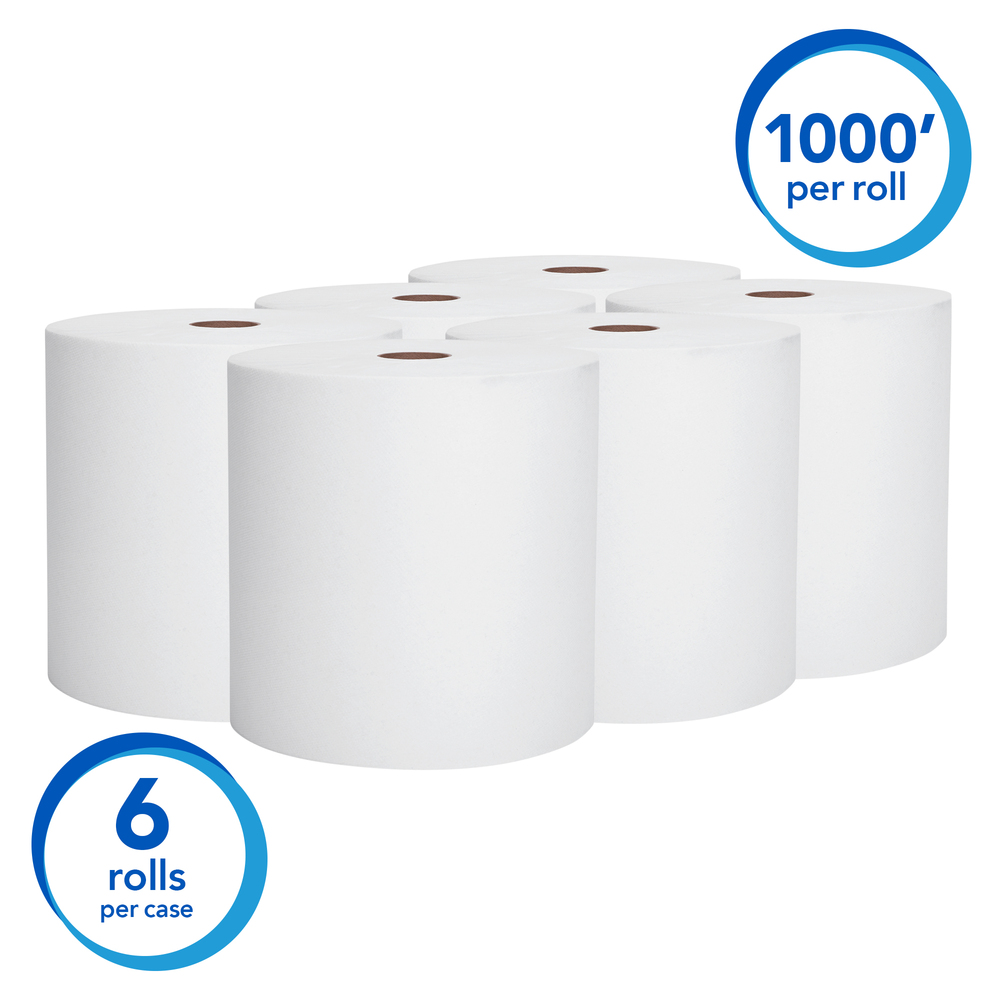 Scott® Essential High Capacity Hard Roll Paper Towels (01005), White, 1000' / Roll, 6 Paper Towel Rolls / Convenience Case - 01005