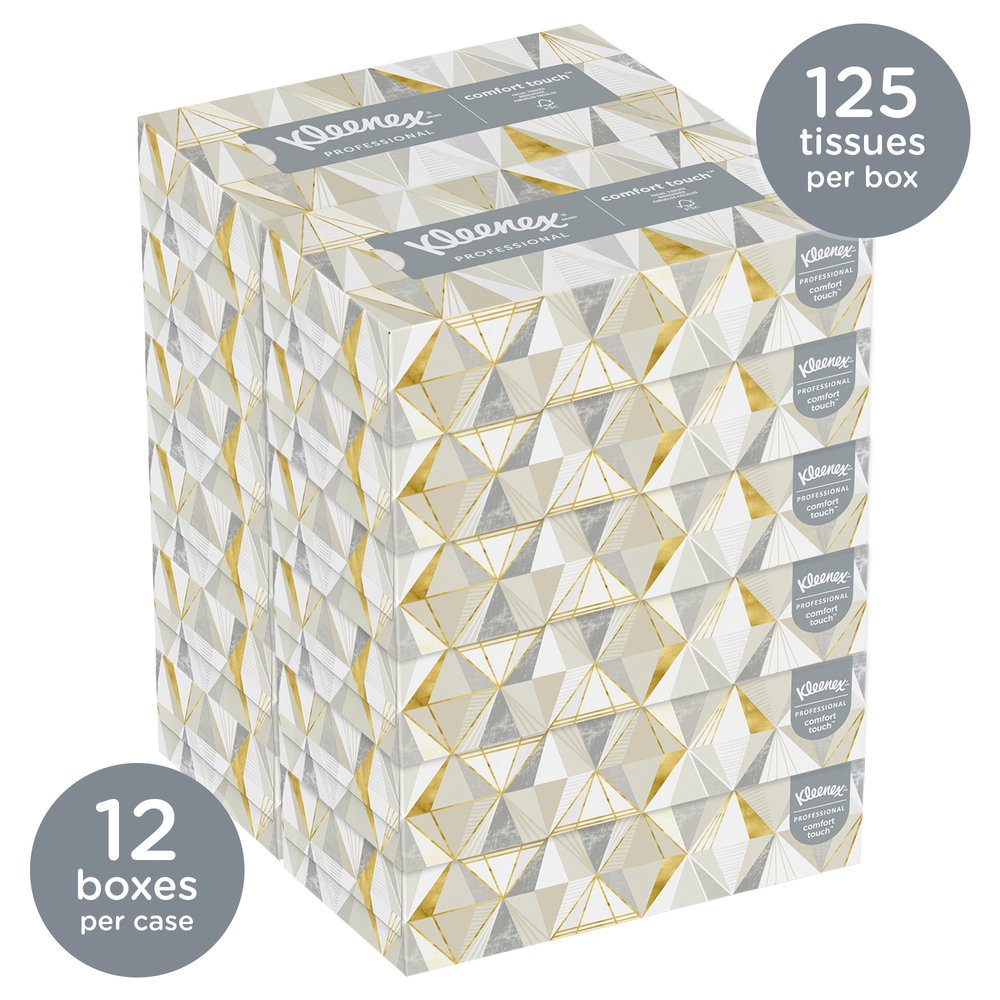 Kleenex® Professional Facial Tissue for Business (03076), Flat Tissue Boxes, 12 Boxes / Convenience Case, 125 Tissues / Box, 1,500 Tissues / Case - 03076