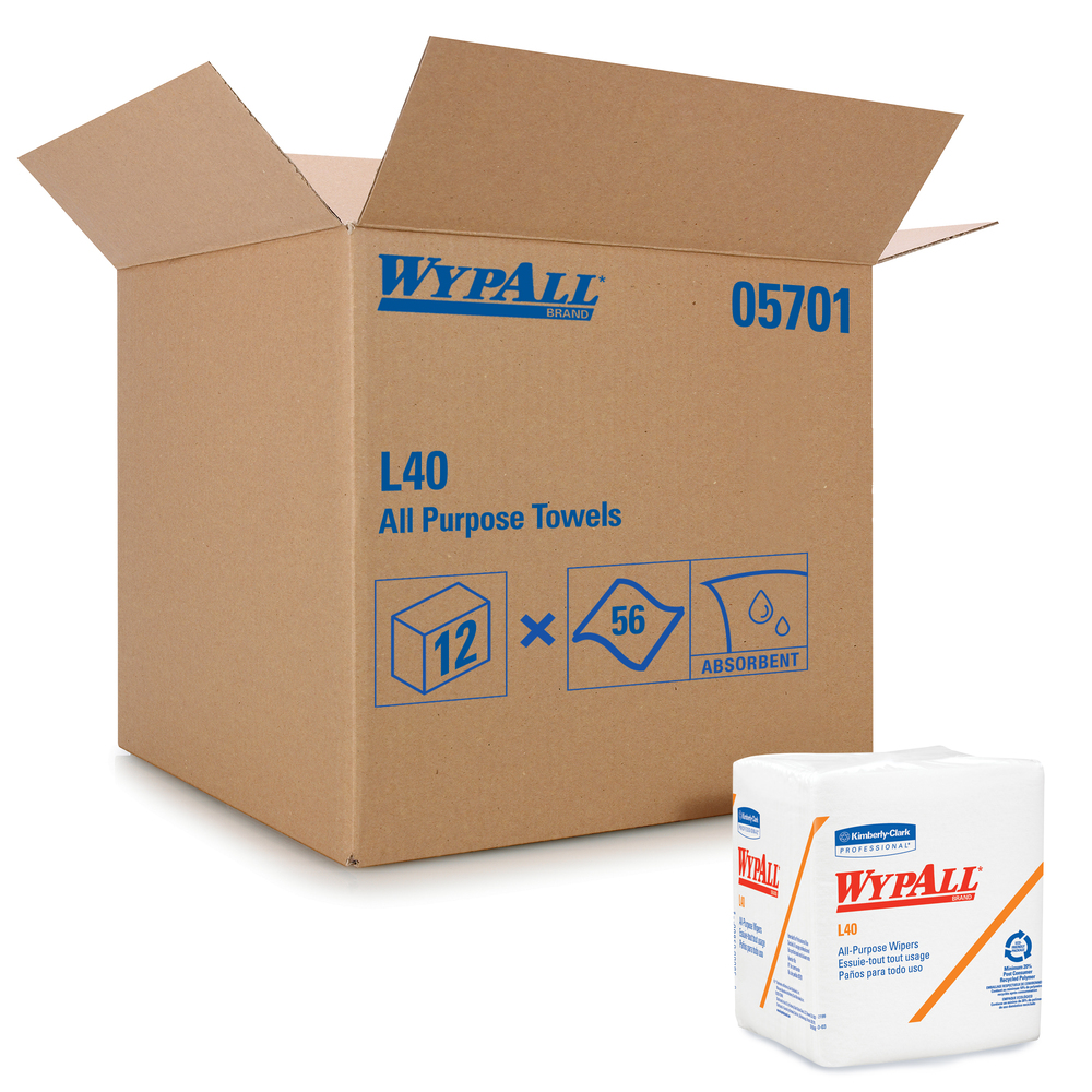 WypAll® L40 Disposable Cleaning and Drying Towels (05701), Limited Use Towels, White,18 Packs per Case, 56 Sheets per Pack, 1,008 Sheets Total
