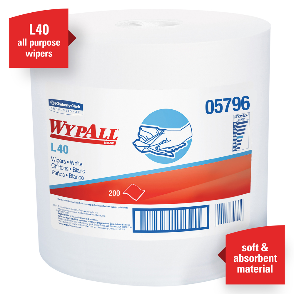 WypAll® L40 Disposable Cleaning and Drying Towels (05796), Limited Use Towels, White, 2 Center