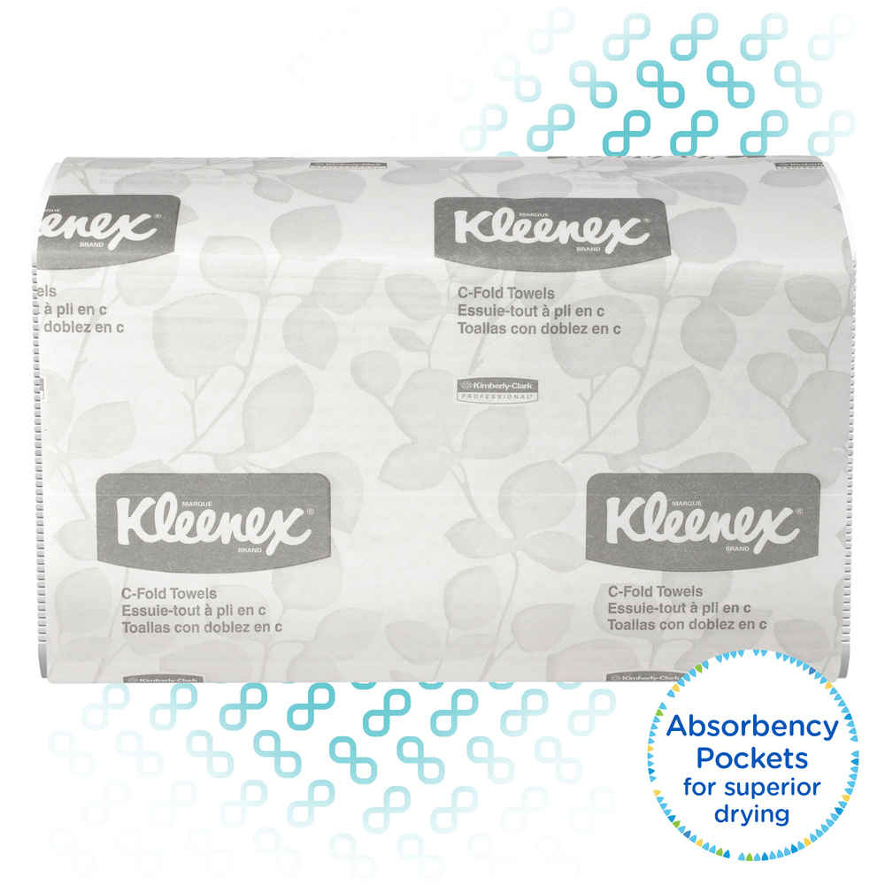 Kleenex® C-Fold Paper Towels (01500), Absorbent, White, 16 Packs / Case, 150 C-Fold Towels / Pack, 2,400 Towels / Case - 01500