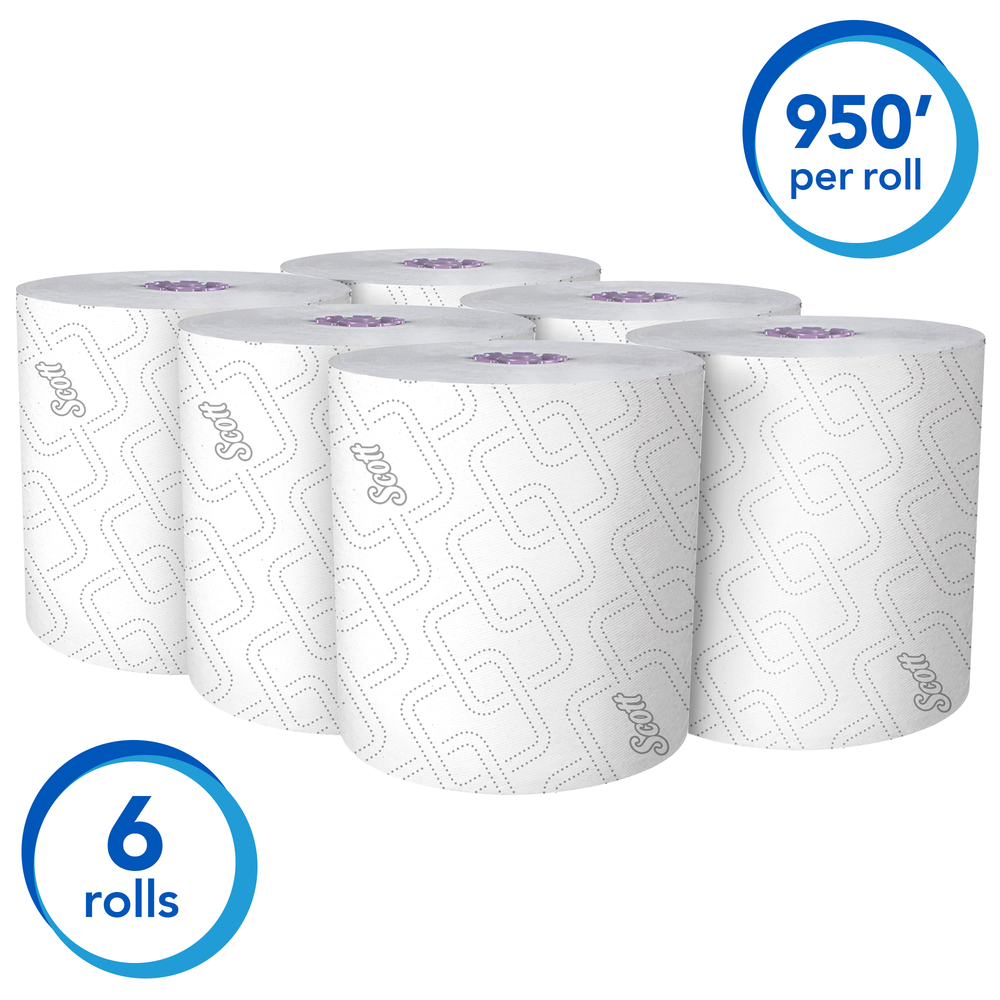 Scott Essential High Capacity Hard Roll Paper Towels (02001) with Absorbency Pockets, Fast Change with Scott Essential Dispenser, Unperforated, White, 950’ / Roll, 6 Rolls / Case, 5,700’ / Case - 02001