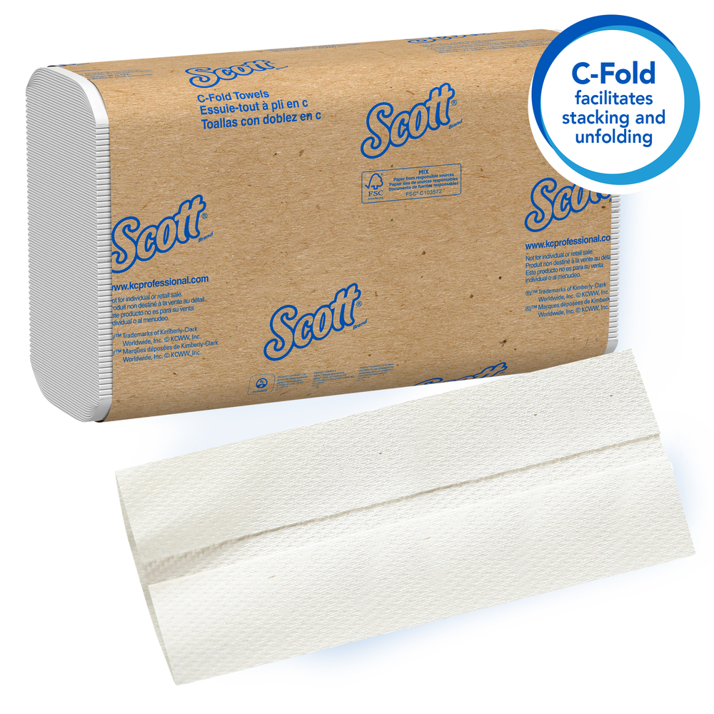 Scott® Essential C Fold Paper Towels (01510) with Fast-Drying Absorbency Pockets, 12 Packs / Case, 200 C Fold Towels / Pack - 01510