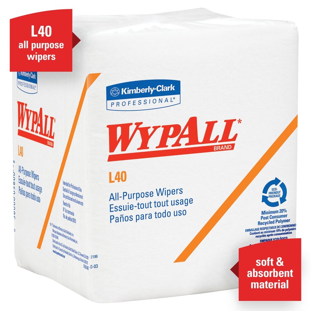 WypAll® L40 Disposable Cleaning and Drying Towels (05701), Limited Use Towels, White,18 Packs per Case, 56 Sheets per Pack, 1,008 Sheets Total - 05701