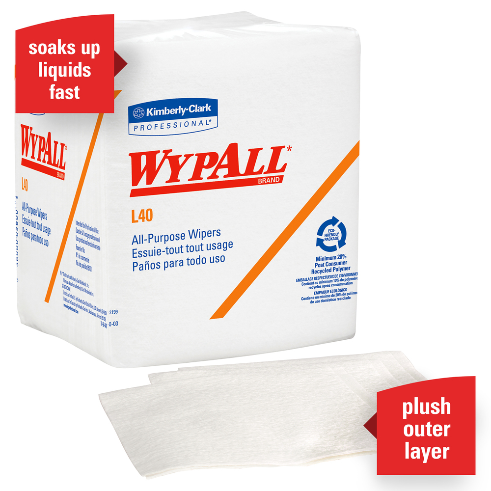 WypAll® L40 Disposable Cleaning and Drying Towels (05701), Limited Use Towels, White,18 Packs per Case, 56 Sheets per Pack, 1,008 Sheets Total - 05701