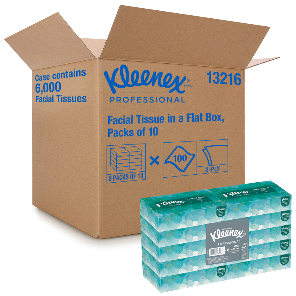 Kleenex® Professional Facial Tissue for Business (13216), Flat Tissue Boxes, 60 Boxes / Case, 100 Tissues / Box, 6,000 Tissues / Case