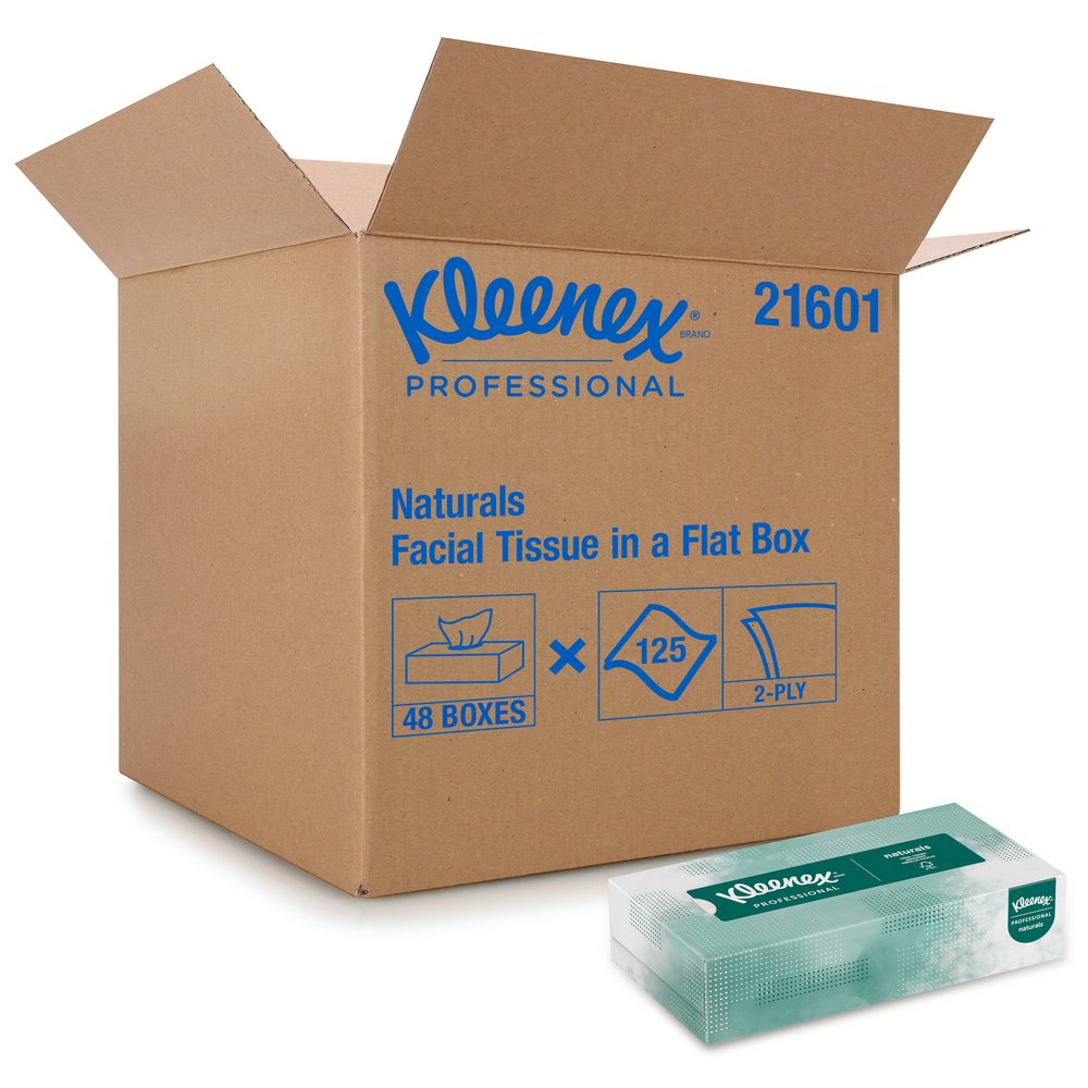 Kleenex® Professional Naturals Facial Tissue for Business (21601), Flat Face Tissue Box, 2-PLY, 48 Boxes / Case, 125 Soft Sheets / Box, 6,000 Sheets / Case - 21601