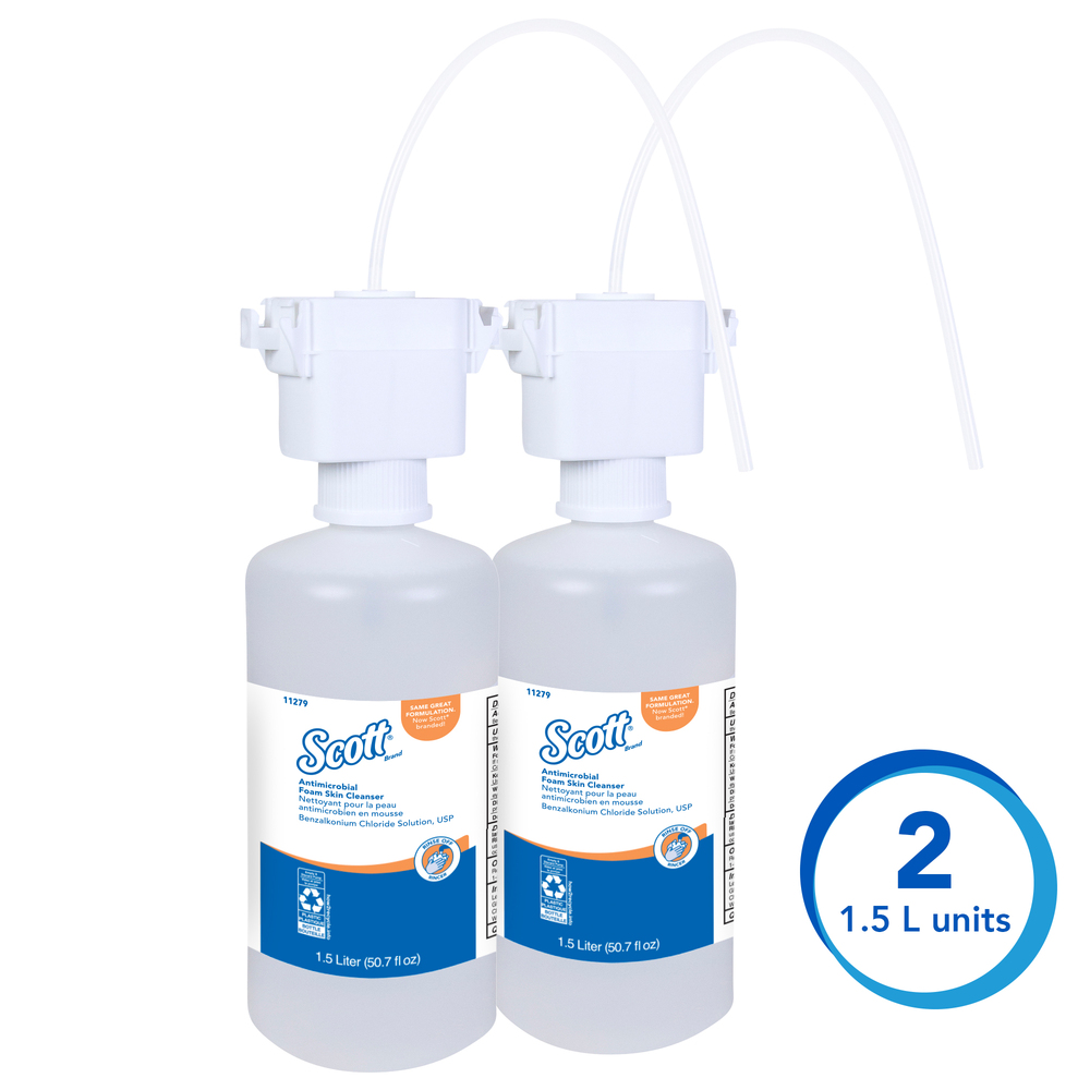 Scott® Control Antimicrobial Foam Skin Cleanser, 0.1% Benzalkonium Chloride (11279), Clear, Unscented, 1.5 L, 2 Counter-Mount Refills / Case - 11279
