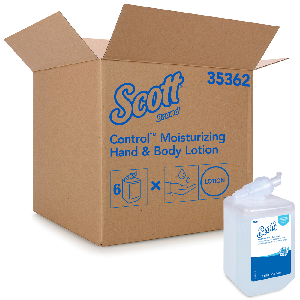 Scott® Control Moisturizing Hand & Body Lotion (35362), White, Fresh Fragrance, 1.0 L Bottles, 6 Bottles / Case - 35362