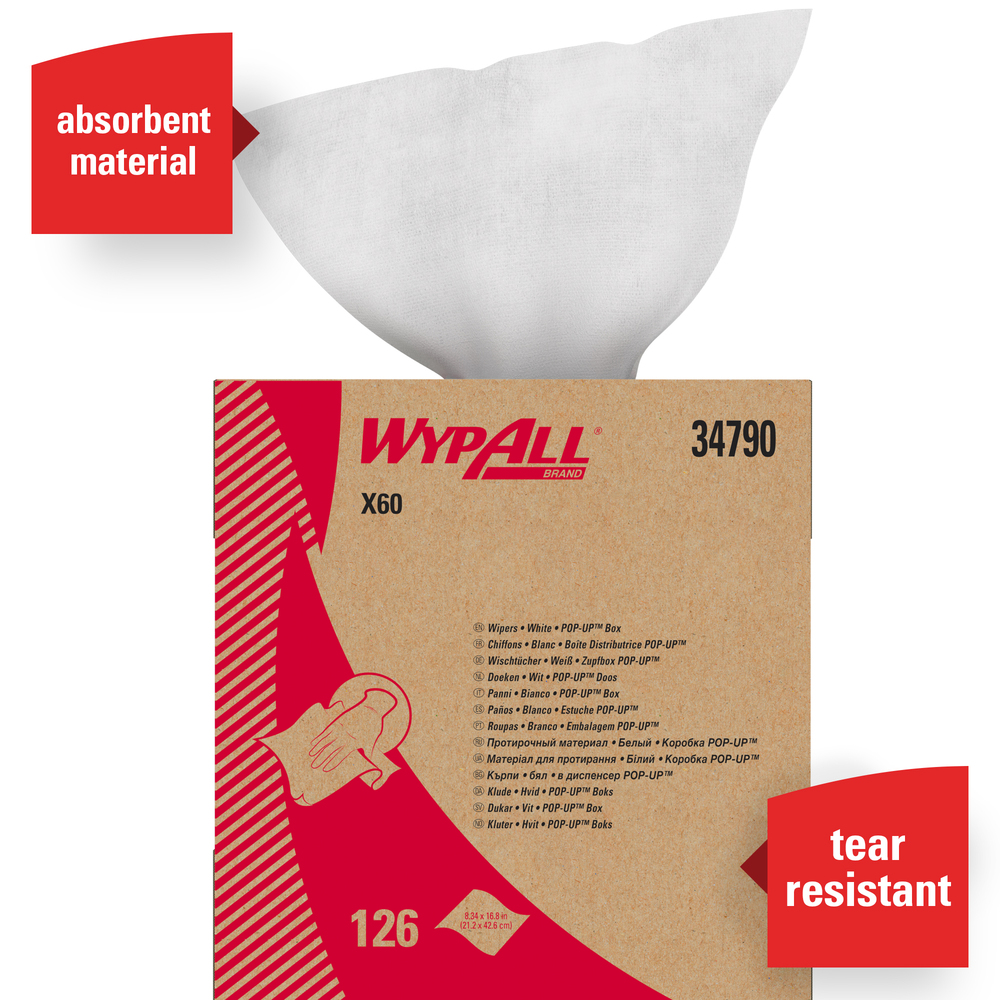 WypAll® X60 Reusable Cloths (34790), Pop-Up Box, White, 10 Boxes / Case ...