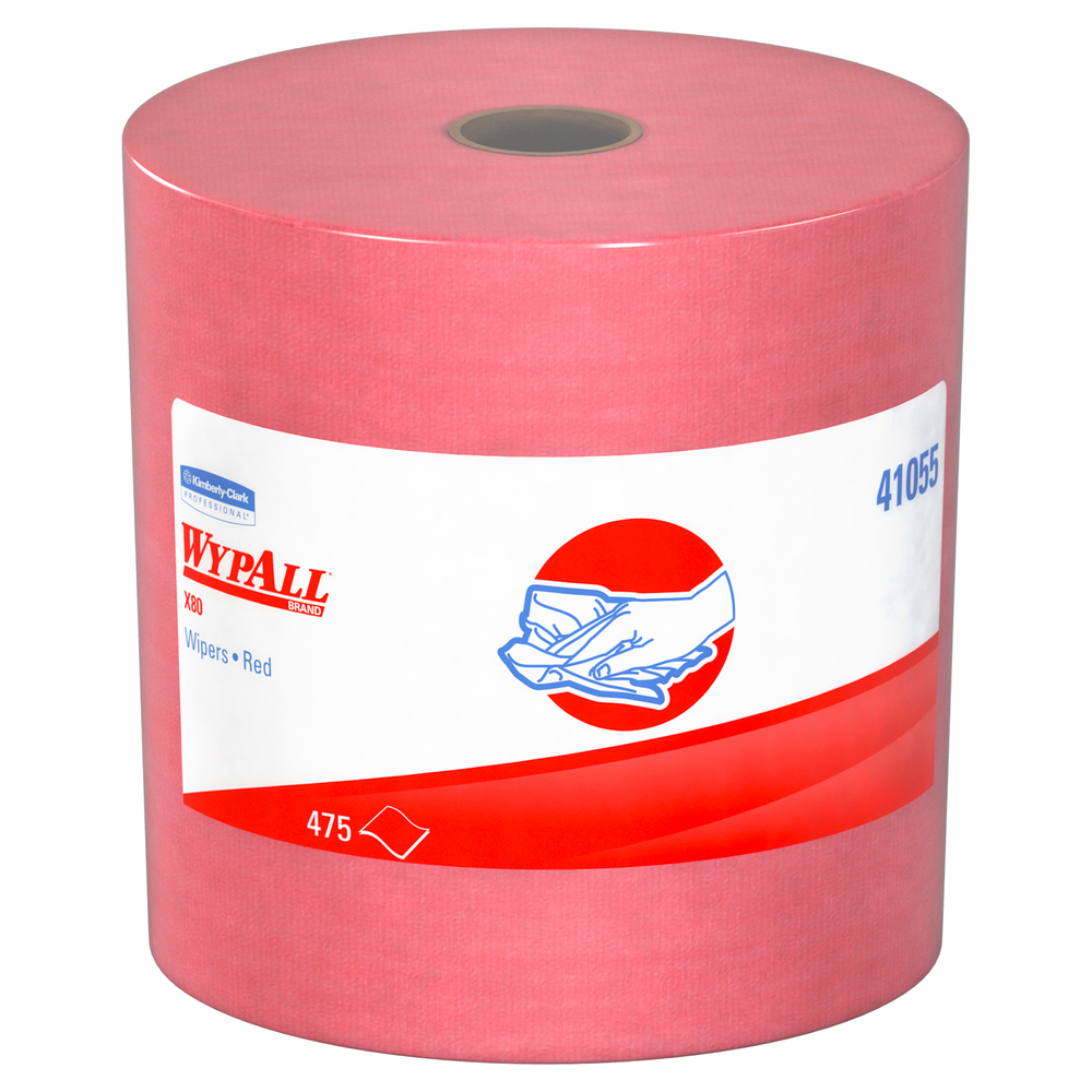 WypAll® X80 Reusable Wipes (41055), Extended Use Cloths Jumbo Roll, Red, 475 Sheets / Roll; 1 Roll / Case