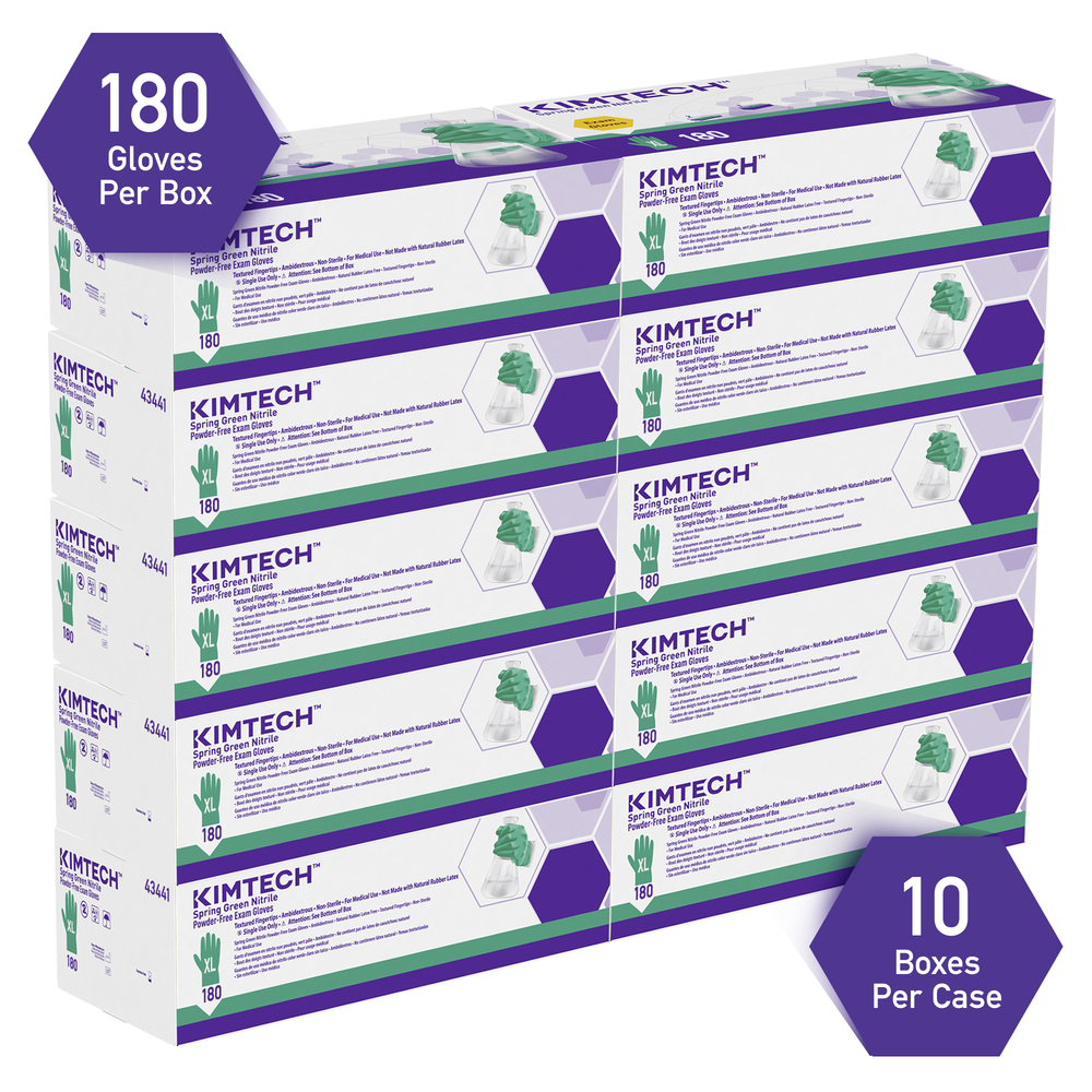 KimberlyClark™ Spring Green Nitrile Exam Gloves (43441), 4.7 Mil, Ambidextrous, 9.5”, XL, 180