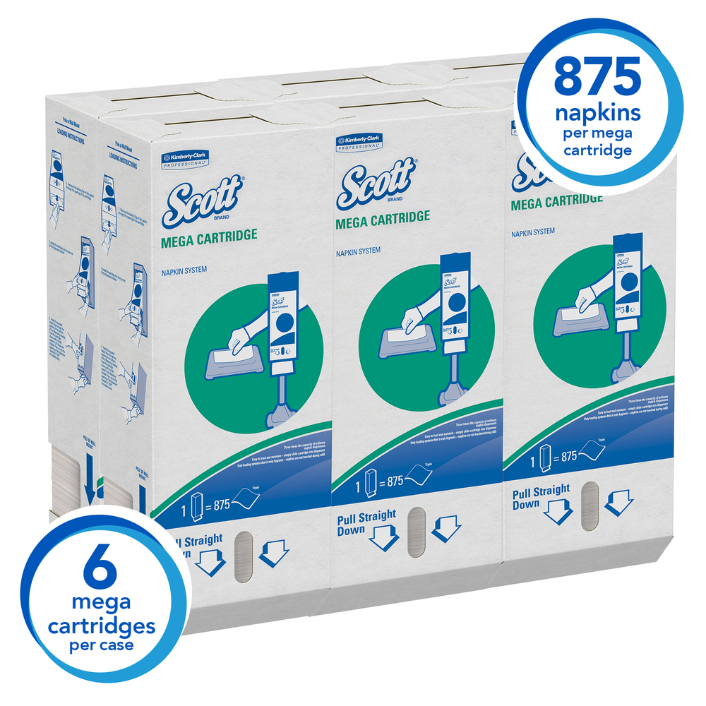 Scott® Mega Cartridge Napkin Box (98908), Disposable Paper Napkins, 6 Cartons of 875 Beverage Napkins (5,250 Napkins / Case) - 98908