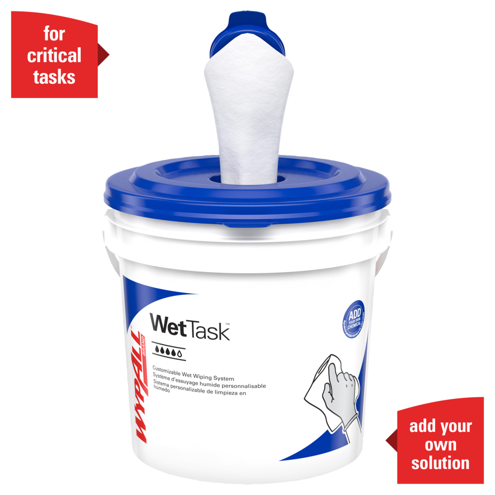 WypAll® Power Clean Wipers for Solvents, WetTask™ Customizable Wet Wiping System (06001), 6 Rolls/Case, 95 Sheets/Roll, 570 Sheets/Case, Bucket Included - 06001