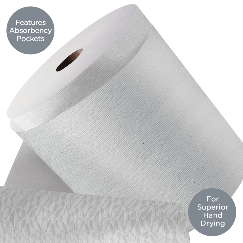 Kleenex® Hard Roll Paper Towels (50606) with Premium Absorbency Pockets, 1.75" Core, White, 600'/Roll, 6 Rolls/Case, 3,600'/Case - 50606