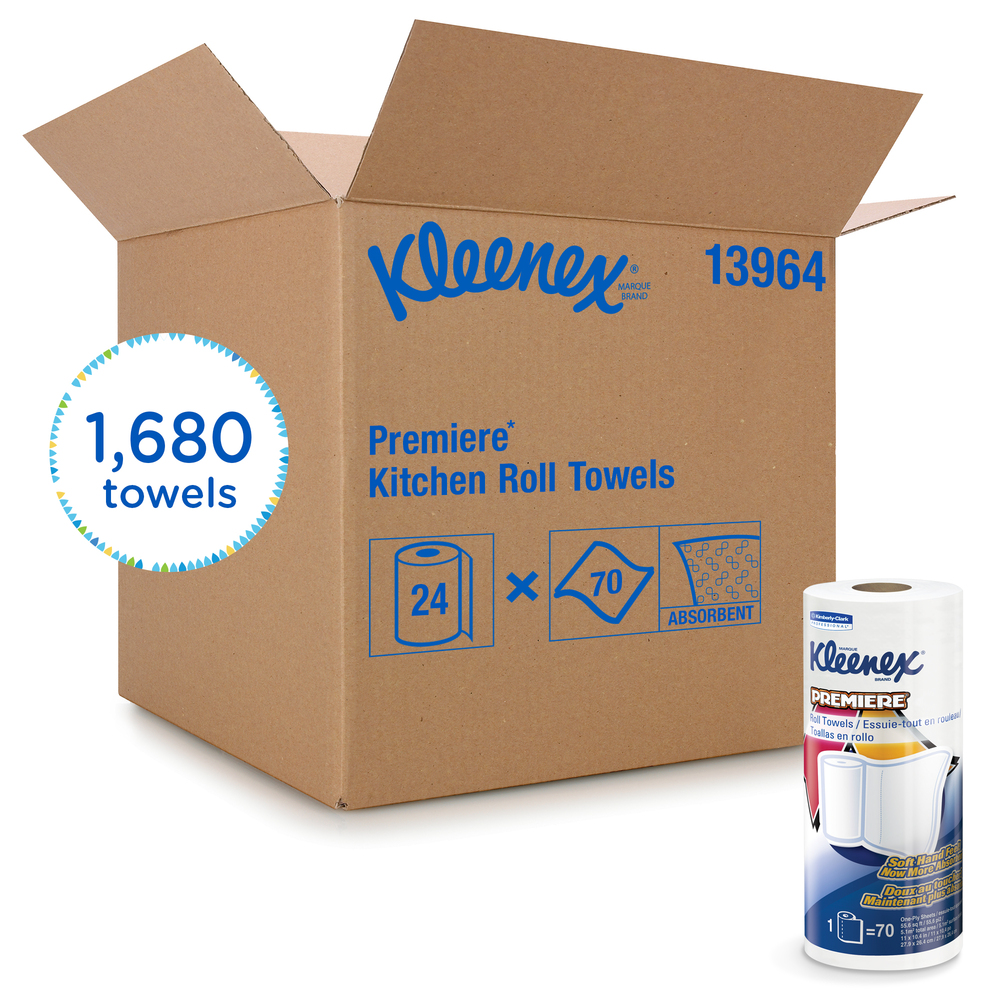 Kleenex® Towels Premier Kitchen Paper Towels (13964), Cloth-Like Softness, Perforated, 24 Rolls / Case, 70 Kleenex® Paper Towels / Roll - 13964