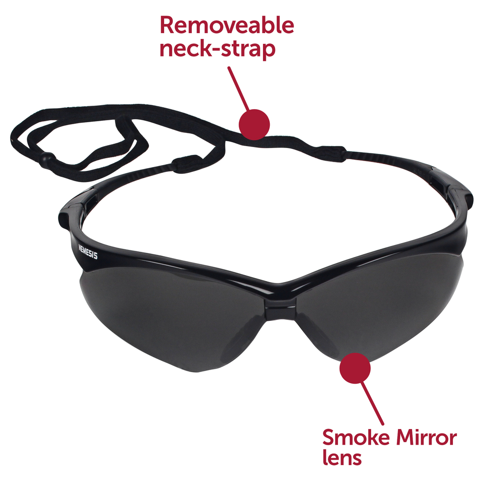 KleenGuard™ V30 Nemesis Safety Glasses (25688), Smoke Mirror with Black Frame, 12 Pairs / Case - 25688